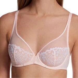 SIMONE PERELE blush Delice Sheer Plunge underwire unpadded bra US size 32C NWT